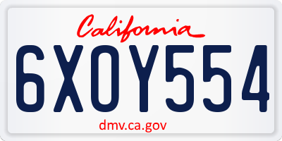 CA license plate 6XOY554