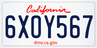 CA license plate 6XOY567