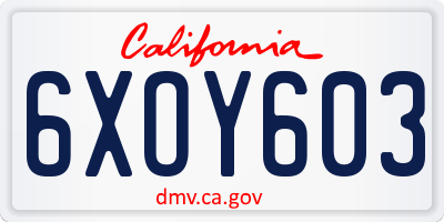 CA license plate 6XOY603