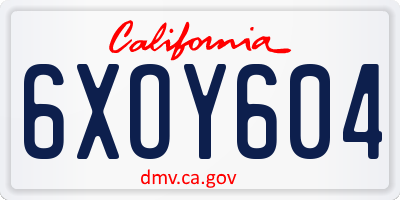 CA license plate 6XOY604