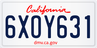 CA license plate 6XOY631