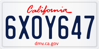 CA license plate 6XOY647