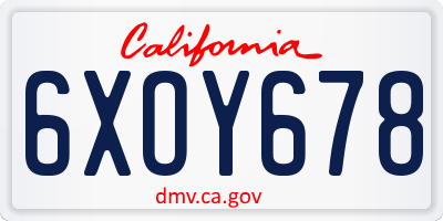 CA license plate 6XOY678