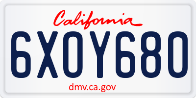 CA license plate 6XOY680