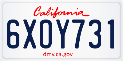 CA license plate 6XOY731