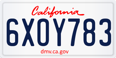 CA license plate 6XOY783