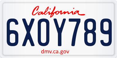 CA license plate 6XOY789