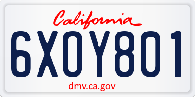 CA license plate 6XOY801