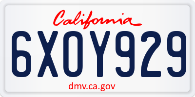 CA license plate 6XOY929