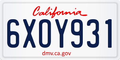 CA license plate 6XOY931