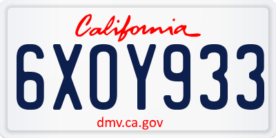 CA license plate 6XOY933