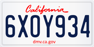 CA license plate 6XOY934
