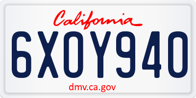 CA license plate 6XOY940