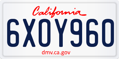 CA license plate 6XOY960