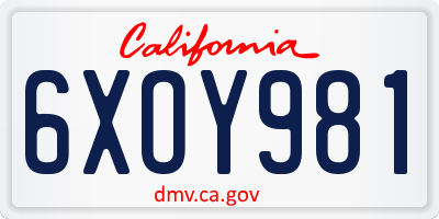 CA license plate 6XOY981