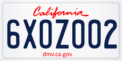 CA license plate 6XOZ002