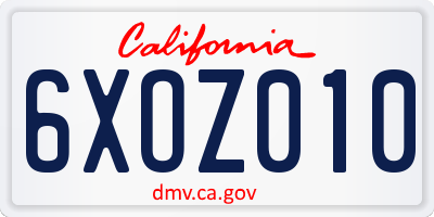 CA license plate 6XOZ010