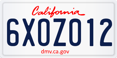 CA license plate 6XOZ012