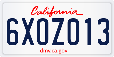 CA license plate 6XOZ013