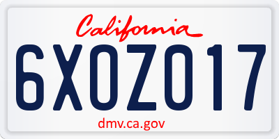 CA license plate 6XOZ017