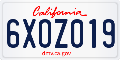 CA license plate 6XOZ019