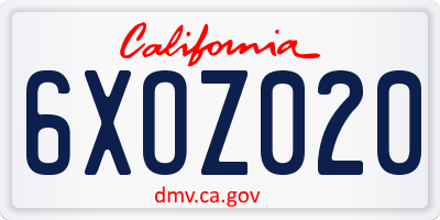 CA license plate 6XOZ020