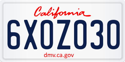 CA license plate 6XOZ030