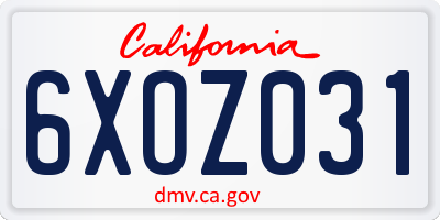 CA license plate 6XOZ031
