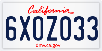 CA license plate 6XOZ033