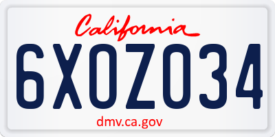 CA license plate 6XOZ034