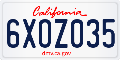 CA license plate 6XOZ035