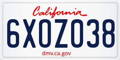 CA license plate 6XOZ038
