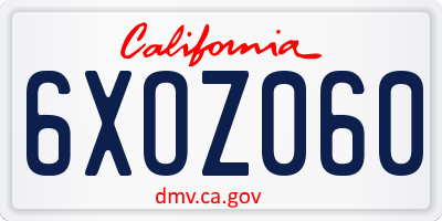 CA license plate 6XOZ060