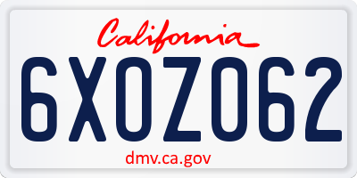 CA license plate 6XOZ062