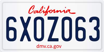 CA license plate 6XOZ063