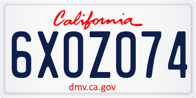 CA license plate 6XOZ074
