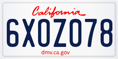 CA license plate 6XOZ078