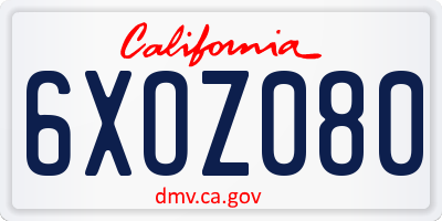 CA license plate 6XOZ080