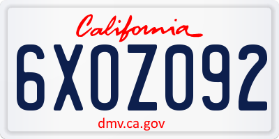 CA license plate 6XOZ092