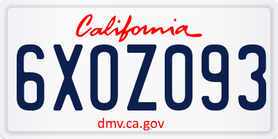 CA license plate 6XOZ093