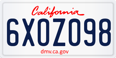CA license plate 6XOZ098