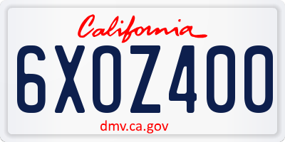 CA license plate 6XOZ400