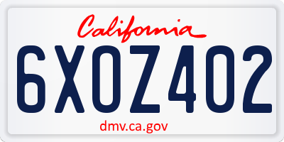 CA license plate 6XOZ402