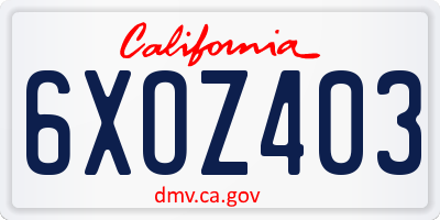 CA license plate 6XOZ403