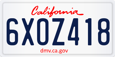 CA license plate 6XOZ418
