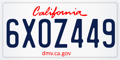 CA license plate 6XOZ449