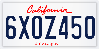 CA license plate 6XOZ450