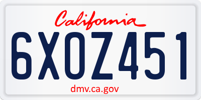 CA license plate 6XOZ451