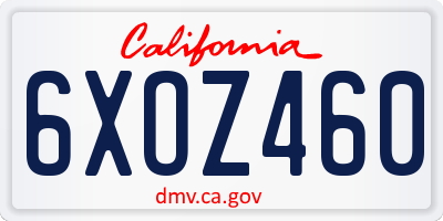 CA license plate 6XOZ460