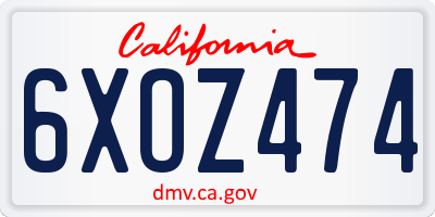 CA license plate 6XOZ474